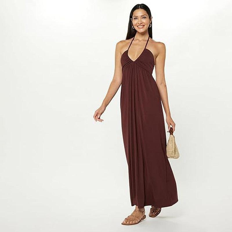 Women's Clothing V-neck Halter Pleating Sleeveless Dress