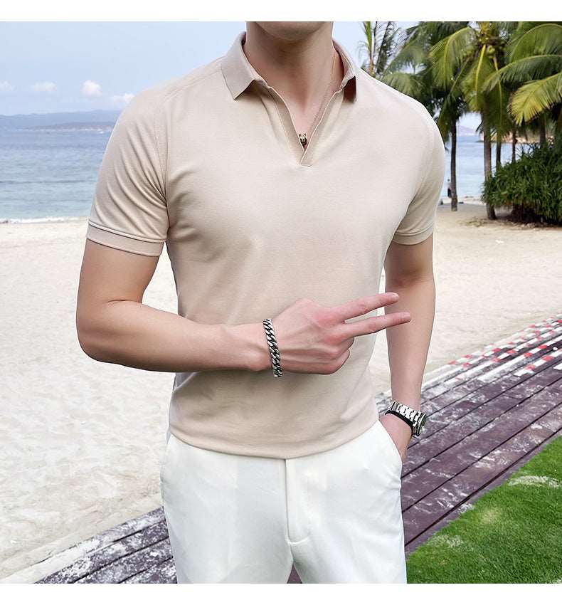 Black V-neck Short Sleeved Men's Style