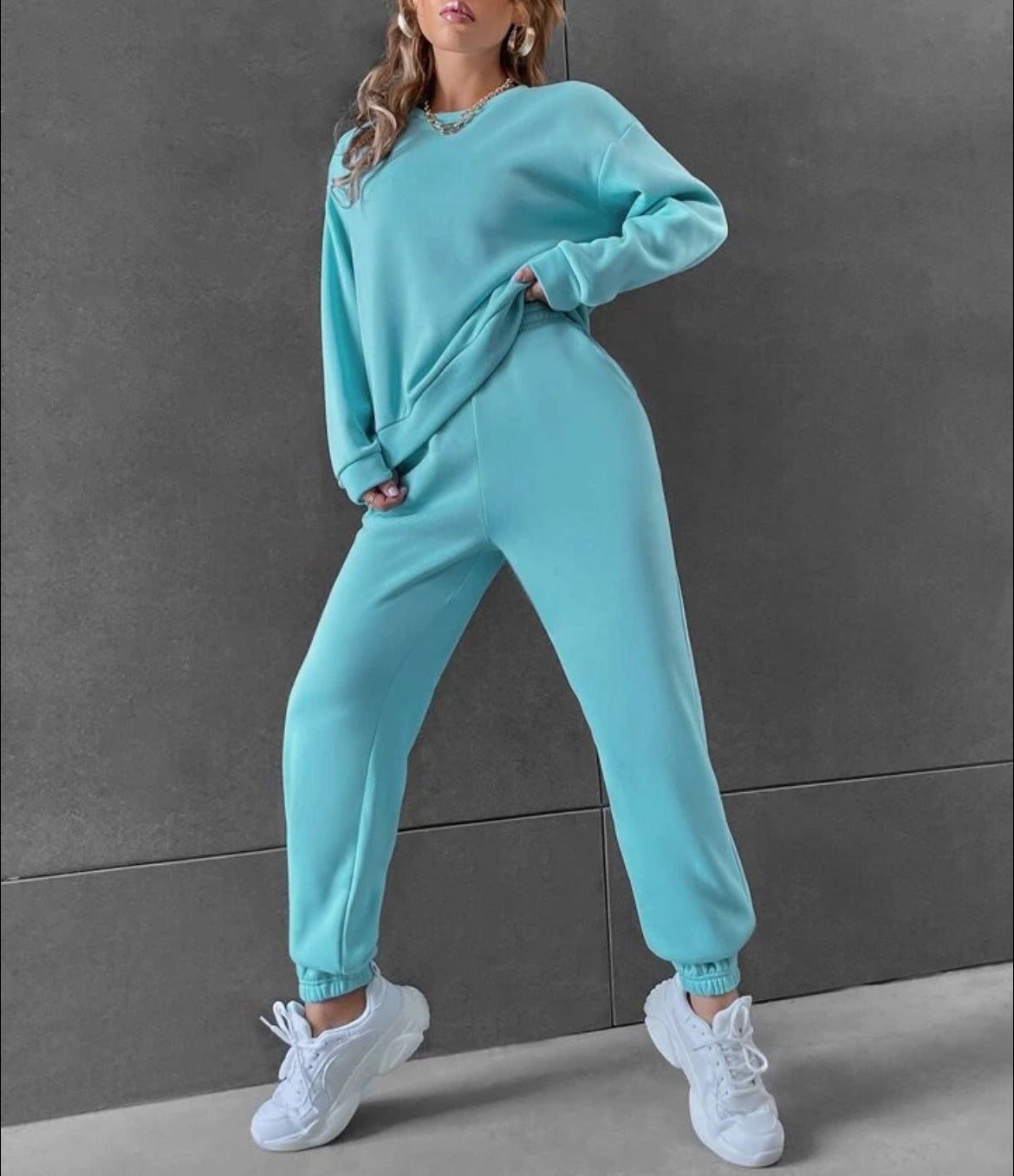 Women's Solid Color Long Sleeve Crew Neck Casual Fashion Sports Sweater Suit