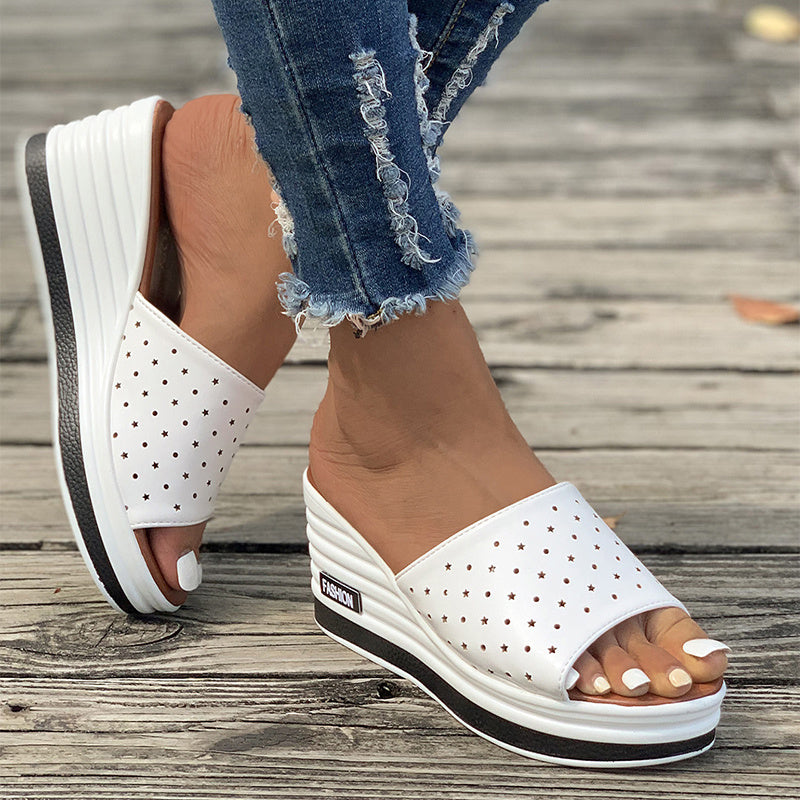 Stylish Fish Mouth Wedges with Hollow Design for Women Summer Wear