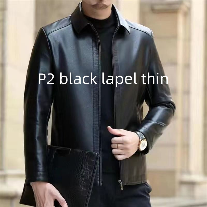 Leather Jacket For Middle-aged Men Leather Clothing With Stand Collar