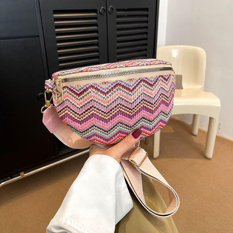 Striped Woven Women's Casual Messenger Bag