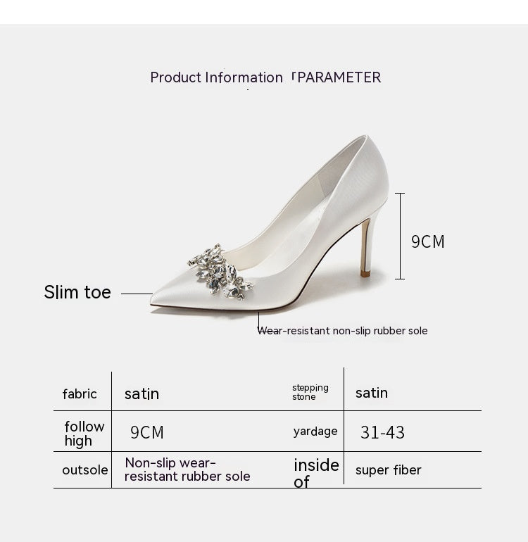 Bridal Crystal Satin White High Heels