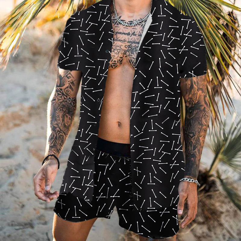 Streetwear Short Sleeve Beach Shirt With Short Pants Casual Men Outfit