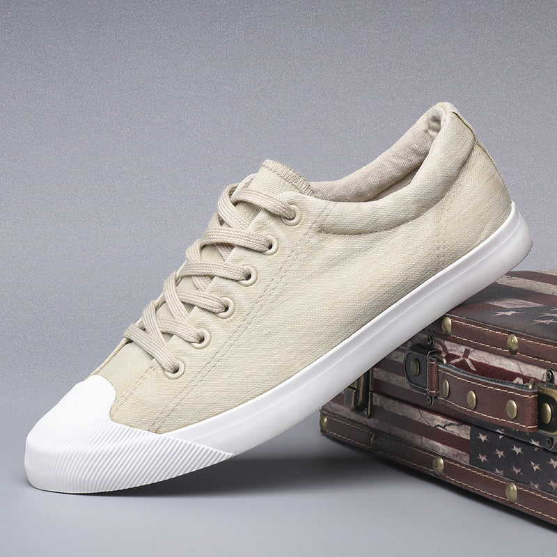 Low-top Lace-up Flat Four Seasons Solid Color Men's Canvas Shoes