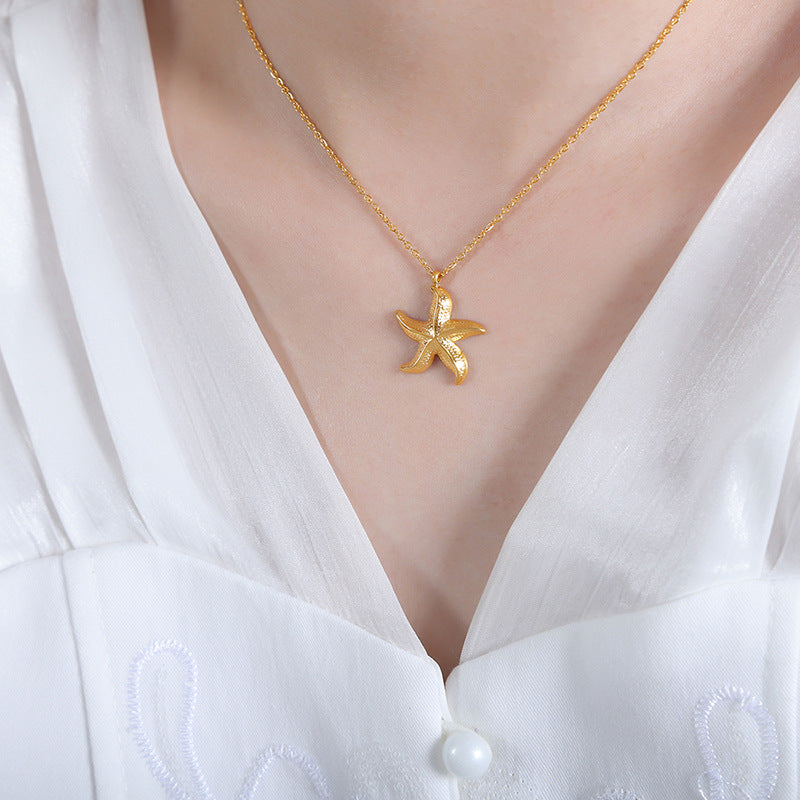 Fashion Vacation Style Niche Necklace Starfish Pendant 18K Gold Non-fading