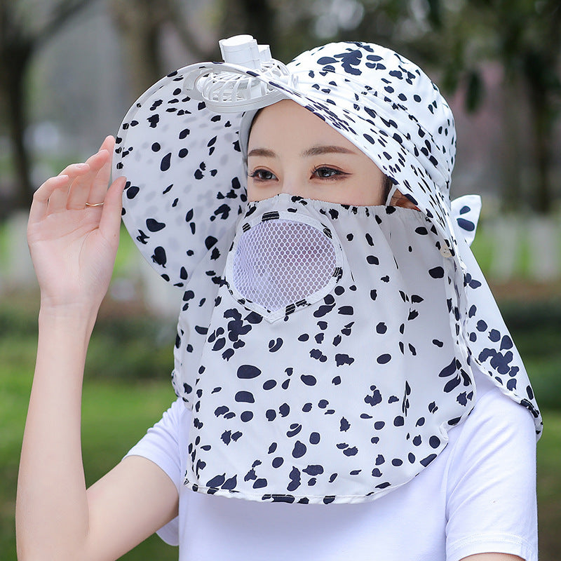 Women's Speckled Printed Tea Picking Hat With Face Mask