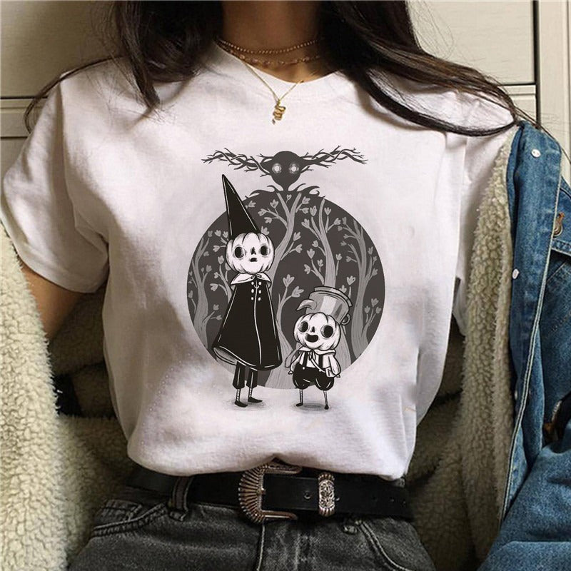 Cartoon Cat Mushroom Halloween Print T-shirt Short Sleeve