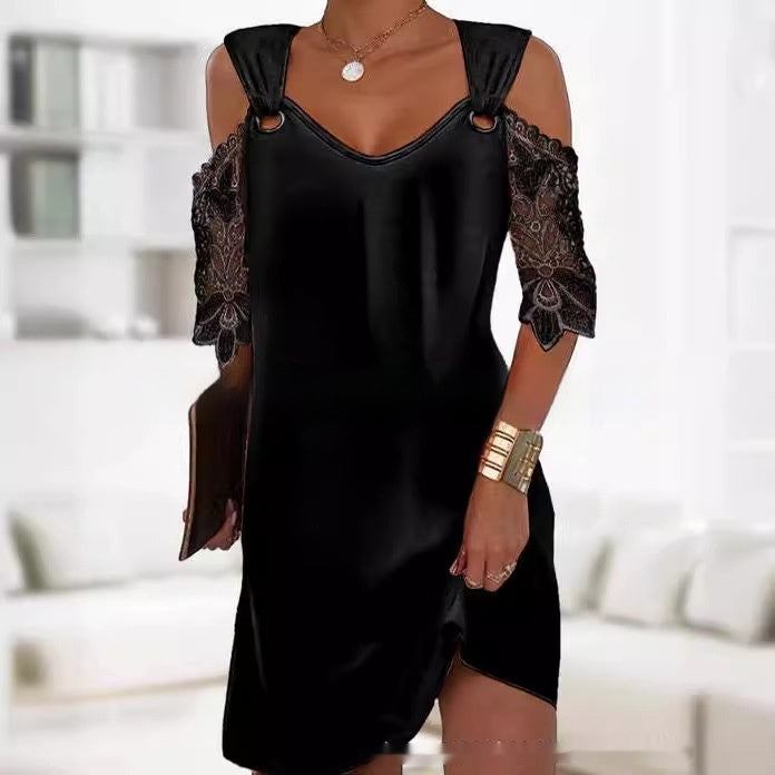 Loose V-neck Strap Lace Sleeve Loose Dress