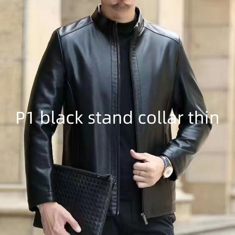 Leather Jacket For Middle-aged Men Leather Clothing With Stand Collar