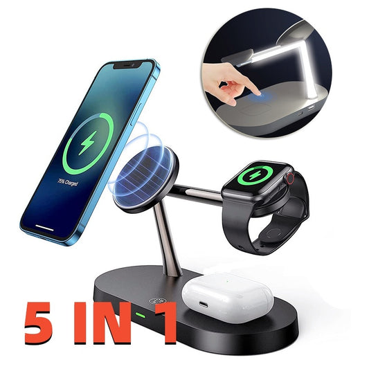 I-Multifunctional Five-In-One Magnetic Wireless Charging Watch I-headset yedeskithophu Yefoni Ephethe Ishaja engu-15W Ukushaja Ngokushesha