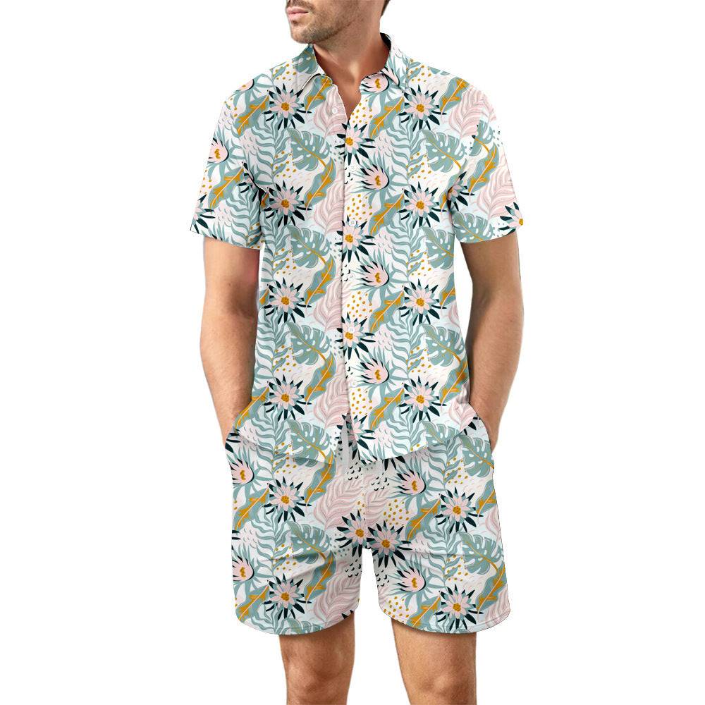 Printed Beach Shirt Suit with Top and Shorts 2Pcs Perfect for Summer