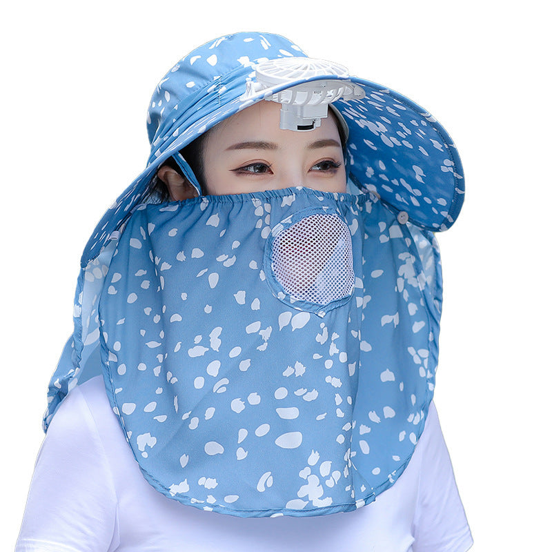 Women's Speckled Printed Tea Picking Hat With Face Mask