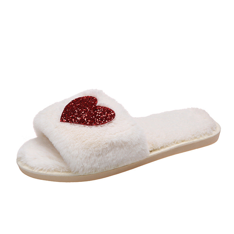 Women's Love Flat Warm Plush Slippers