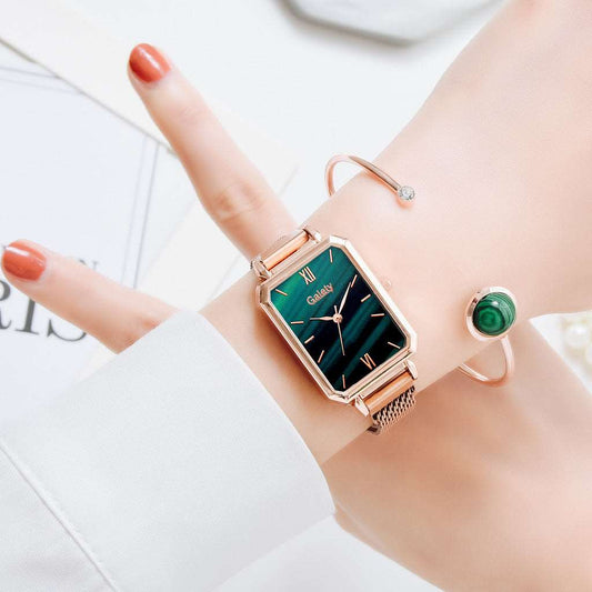 Alloy Mesh Square Head Quartz Bracelet Watch