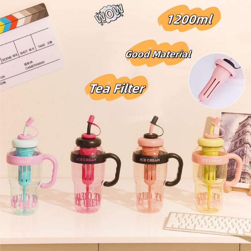 Plastic Water Bottle With Straw Cartoon Cup Drinking Cup Portable Water Bottle 1200ml Kitchen Gadgets