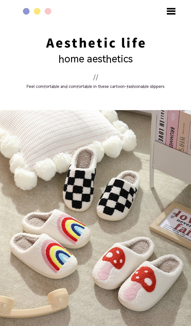 Comfortable Home Chessboard Grid Warm Winter Cotton Slippers