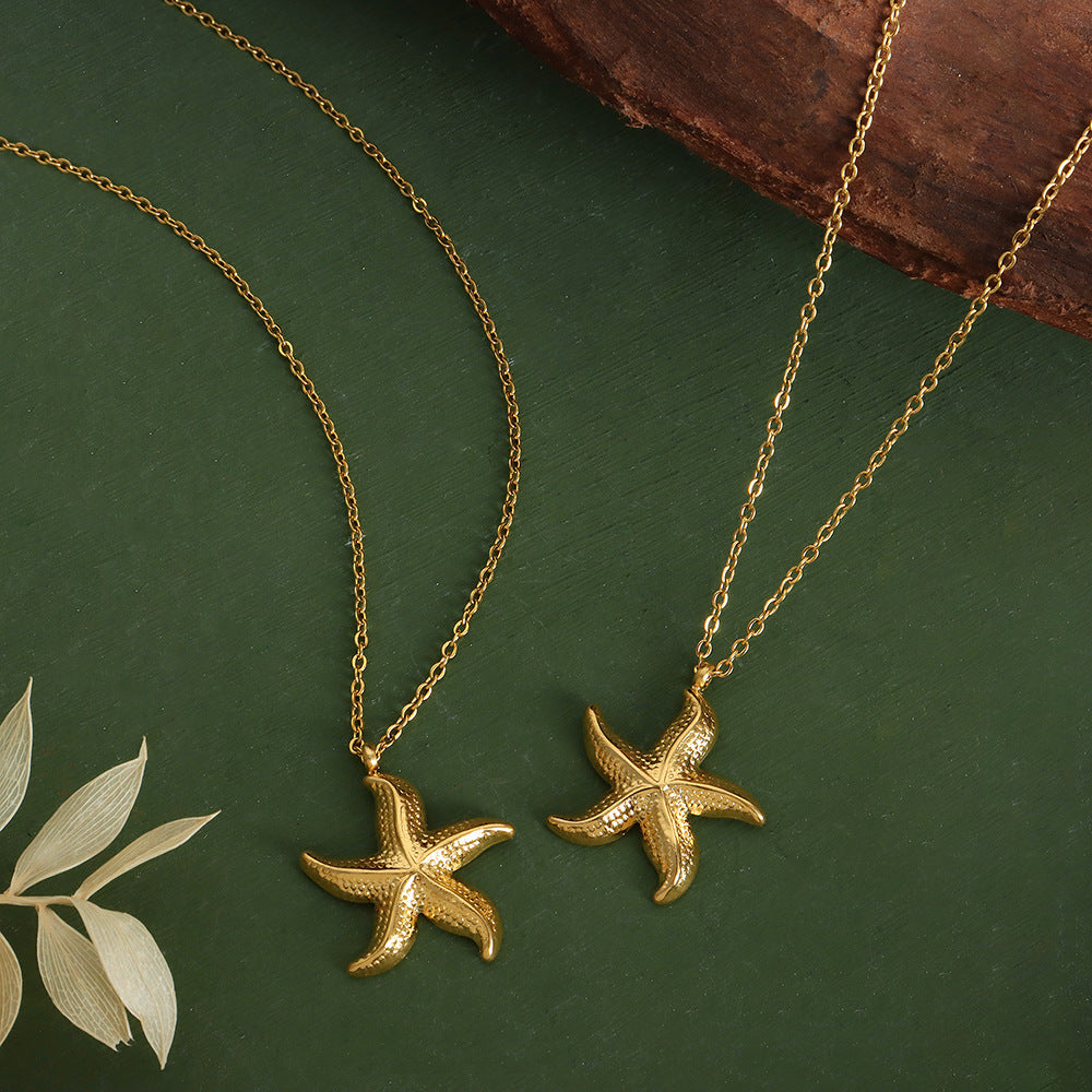 Fashion Vacation Style Niche Necklace Starfish Pendant 18K Gold Non-fading