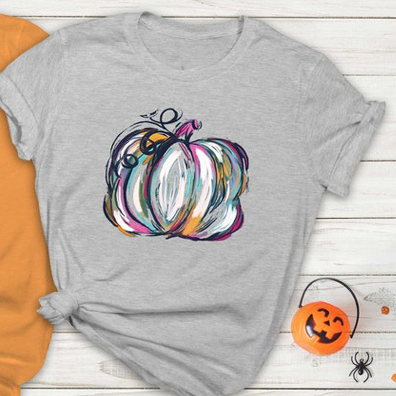 Halloween Pumpkin Pattern Printed Short-sleeved T-shirt