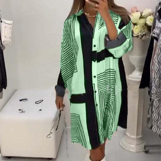 Fashion Printed Long Sleeve Loose Dress