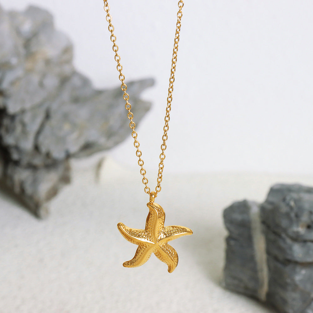 Fashion Vacation Style Niche Necklace Starfish Pendant 18K Gold Non-fading